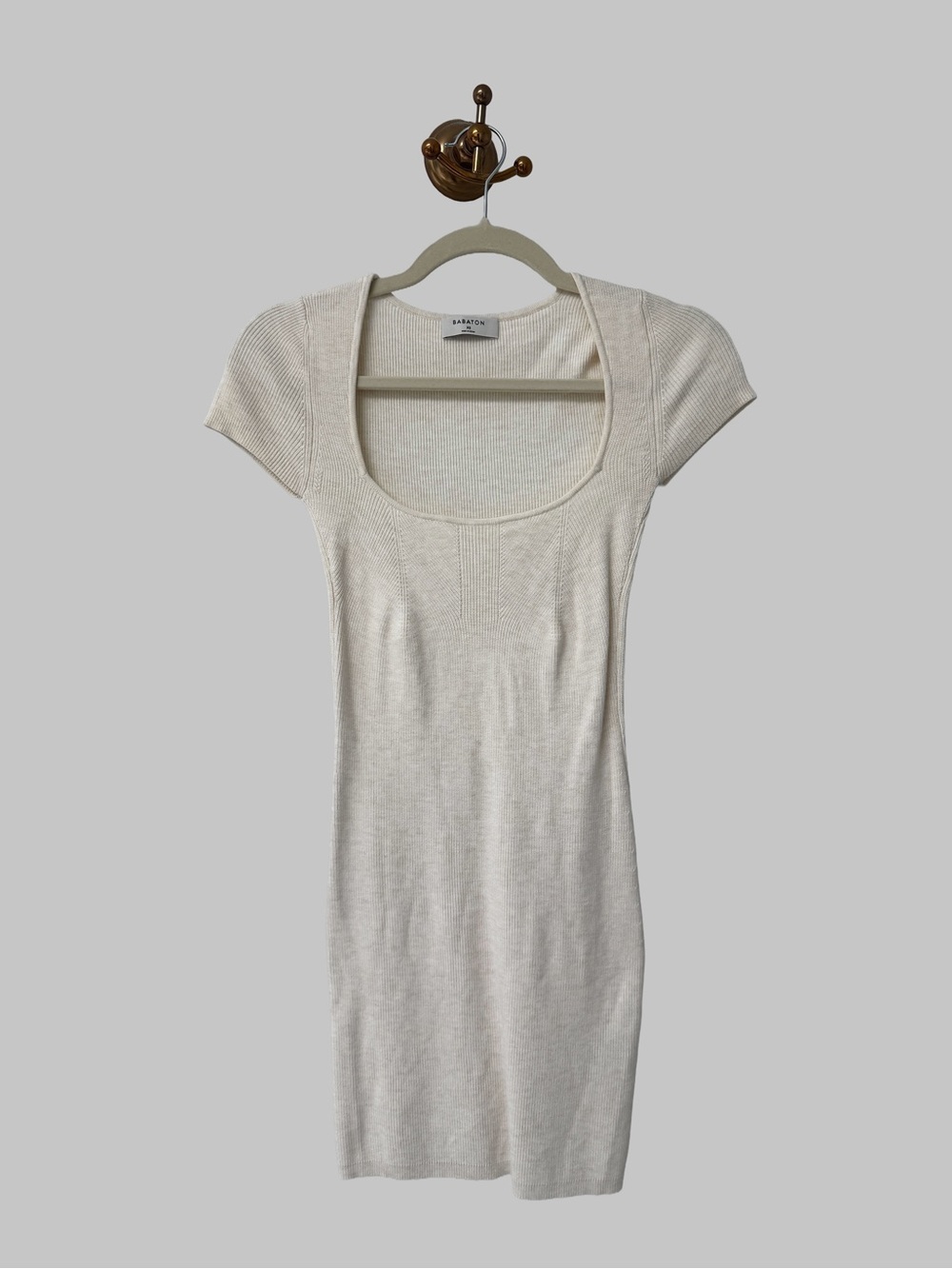 Babaton Cream Ribbed Scoop-Neck Short Sleeve Tunic